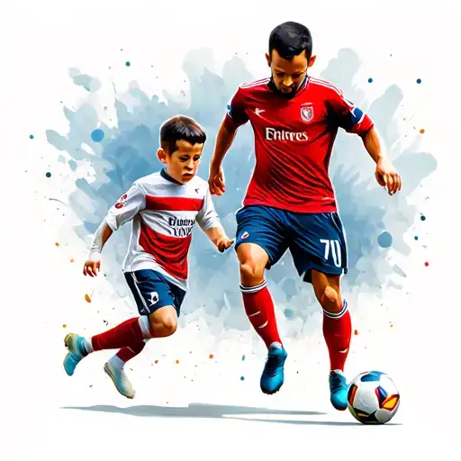 dad and son playing soccer tattoo design idea