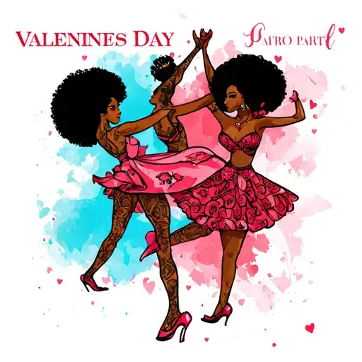 "AFRO PARTY VALENTINES DAY" AFRO PARTY pepole dancing together symbolizing tattoo design idea