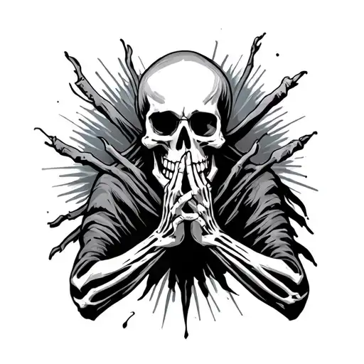 dark gothic skeleton praying tattoo design idea