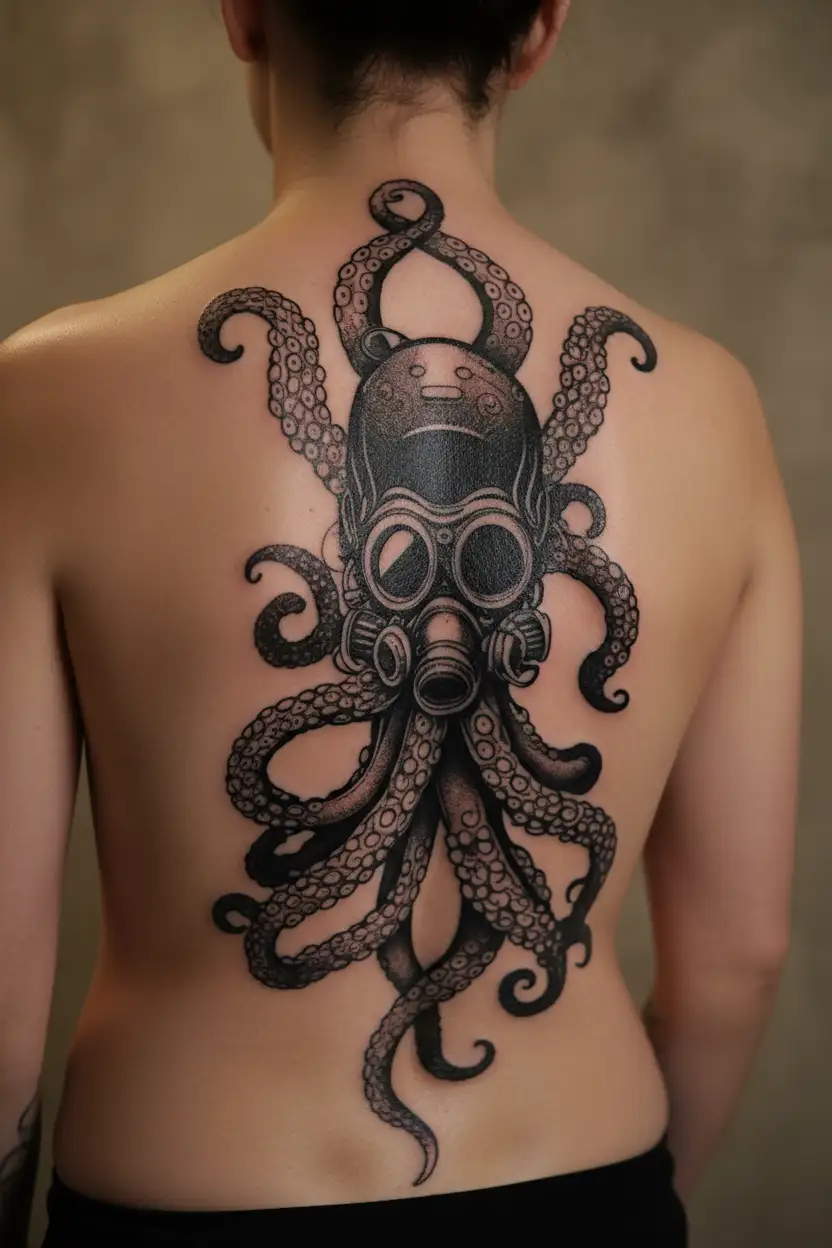 octopus with scuba diving mask tattoo design idea