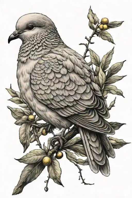 dove perched with olive branch wrapped tattoo design idea