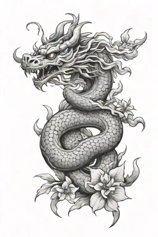 japanese style with japanese dragon sakura magatama on shoulder tattoo design idea