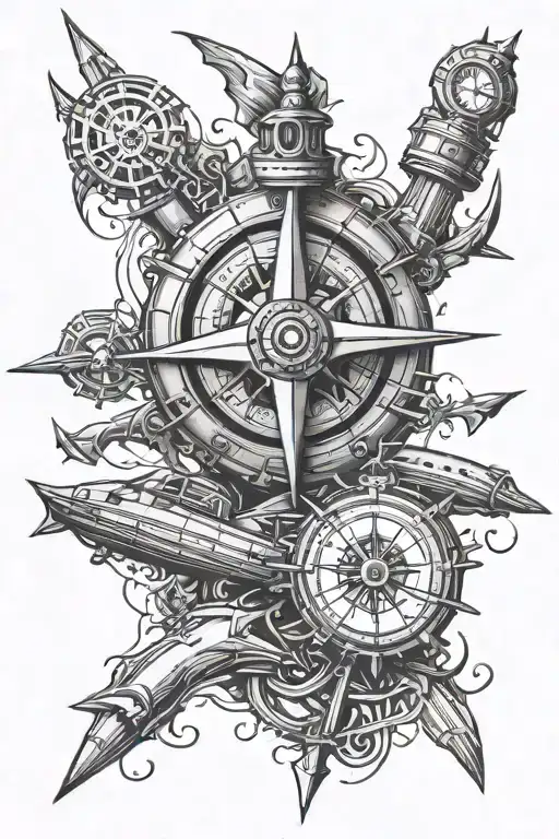 We proceeded with a trident, a submarine and a compass tattoo design idea