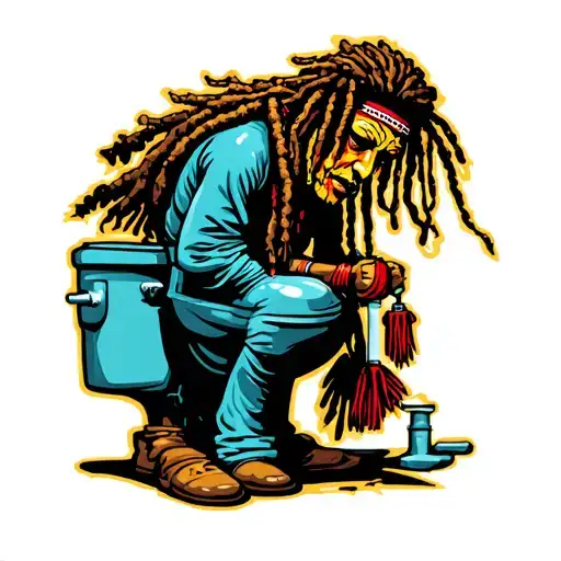 "Indigenous Plumbing " dreadlock painted face Native American plumber working on toilet tattoo design idea