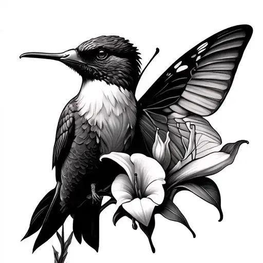 hummingbird, calla lilies, eagle, and butterfly tattoo tattoo design idea