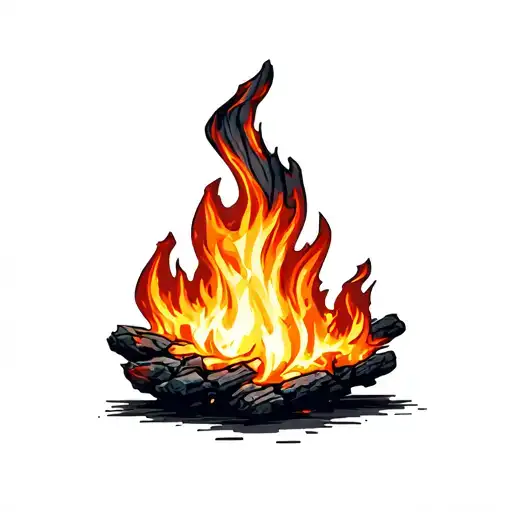 A tiny, stylized flame - not flickering upward like typical flames. Instead: a low-burning coal or ember - like a small tattoo design idea