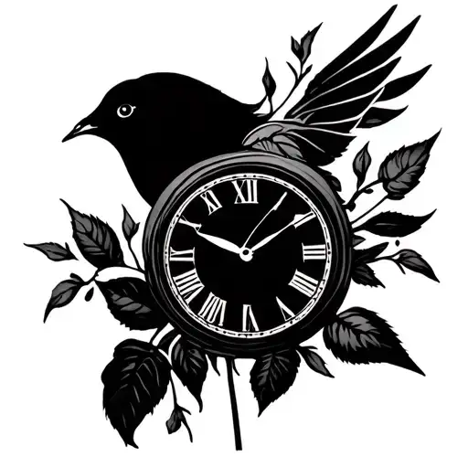 Dove, Desert Clock and Rose tattoo design idea