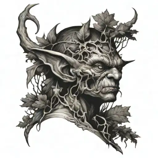 goblin, trees, animals tattoo design idea