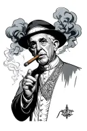 Italian Gangster concept with a Pope smoking a cigar, the smoke saying something about 1982 and Omerta behind Vatican tattoo design idea