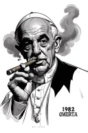 Italian Gangster concept with a Pope smoking a cigar, the smoke saying something about 1982 and Omerta behind Vatican tattoo design idea