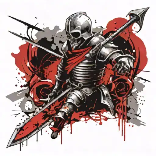 Knight with sword shield and skull tattoo design idea