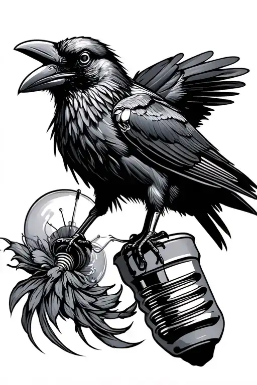 biomechanical crow on top of a light bulb tattoo design idea
