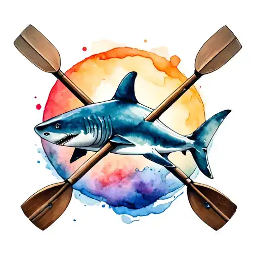 shark and crossed rowing oars intertwined tattoo design idea