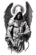 Hooded Angel defiting a devil tattoo design idea