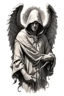 Hooded Angel defiting a devil tattoo design idea