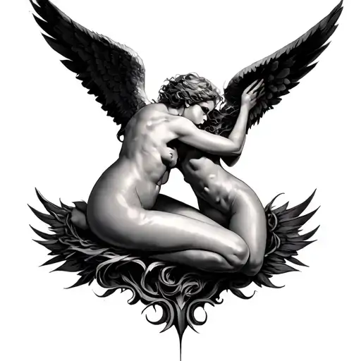 two fallen angels tattoo design idea