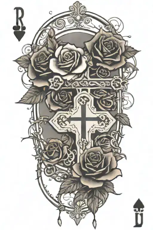Western,Playing Cards, Roses,Barbed wire,Cross tattoo design idea