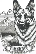 German shepherd saying "diabetes" American flag mountain scene tattoo design idea