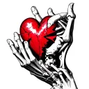 a broken heart in the hand of a skeleton  tattoo design idea