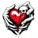 a broken heart in the hand of a skeleton  tattoo design idea