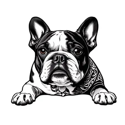 frenchie bulldog white pagan tattoo design idea