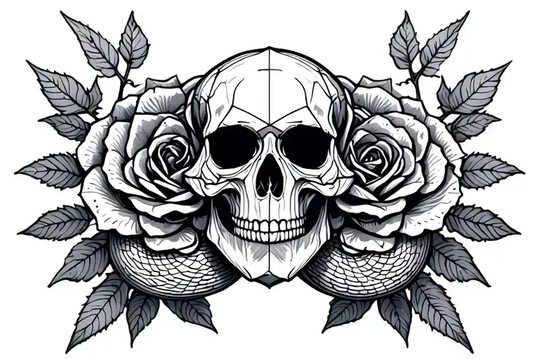 skull rose snake tattoo design idea