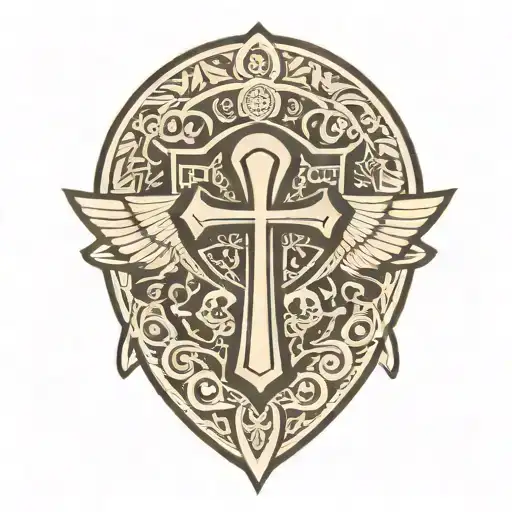 shield and Ankh Symbol tattoo design idea