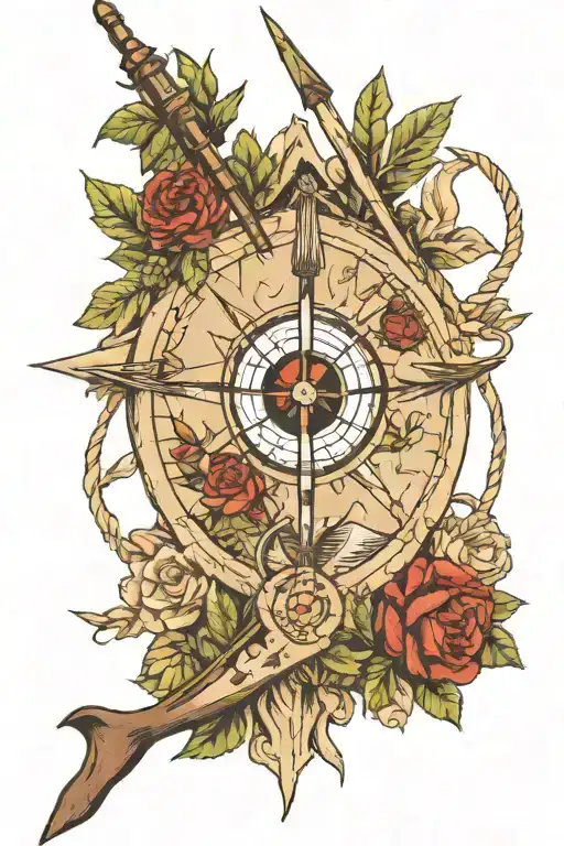 archery hunting theme sleeve tattoo design idea