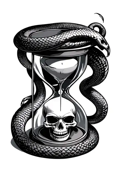 hourglass with skull inside and snake wrapped around tattoo design idea