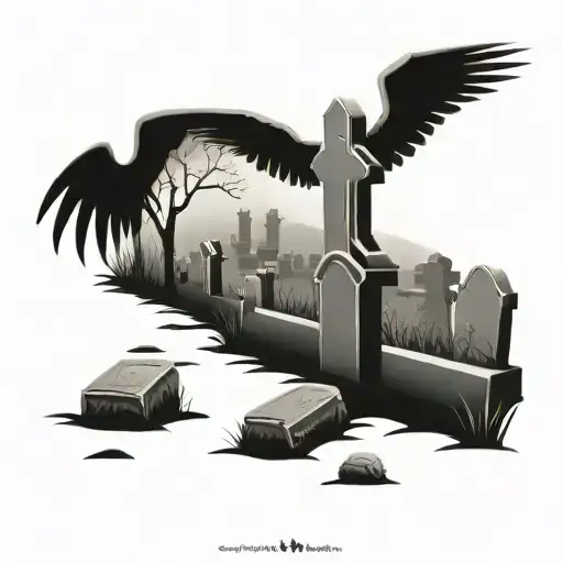 Graveyard scene with tombstones tattoo design idea