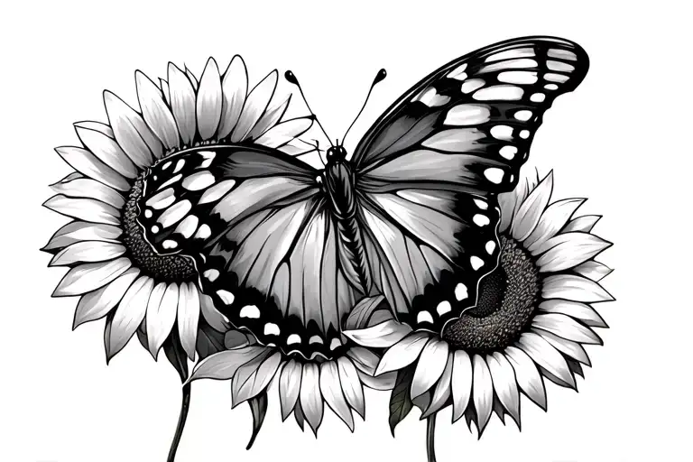 Butterfly on the ribs, with sunflowers tattoo design idea