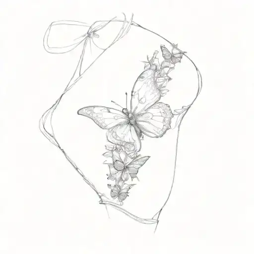 butterflies on her stomach with vines surrounding tattoo design idea