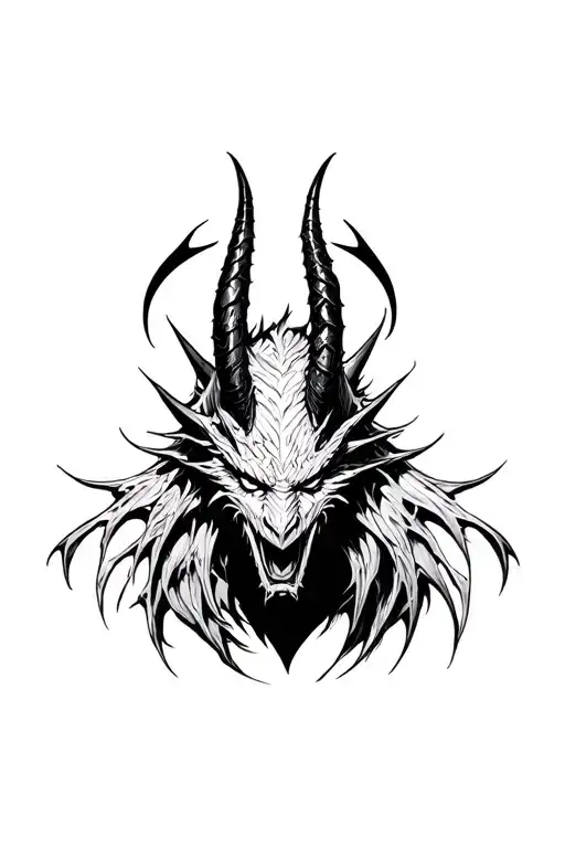 demon with horns bahamut head tattoo design idea