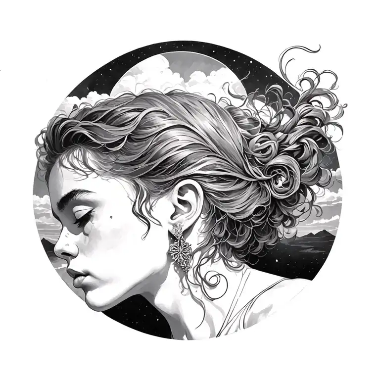 A person on the back looking at the sky that seffonds tattoo design idea