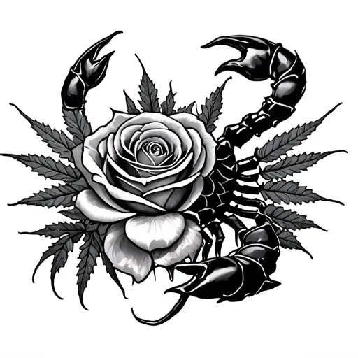 scorpio,weed,rose,metal tattoo design idea
