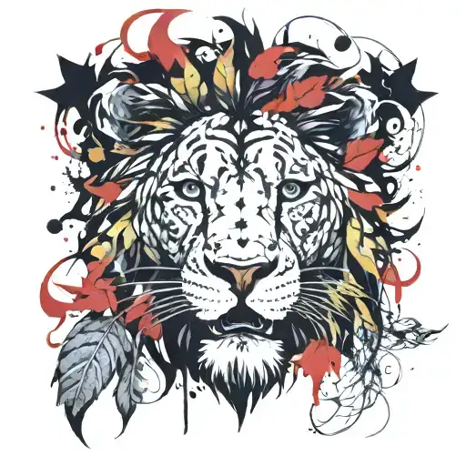 Lion Head with Vine leaves intertwined tattoo design idea