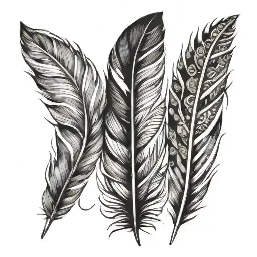 A black and white sketch of a feather tattoo design idea