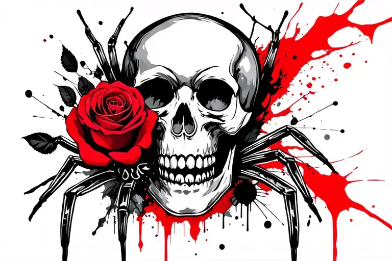 spider, skull, and rose tattoo tattoo design idea