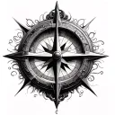 A refined, smaller version of a highly detailed and artistic tattoo design featuring a 3D compass with intricate details tattoo design idea