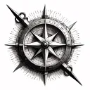 A refined, smaller version of a highly detailed and artistic tattoo design featuring a 3D compass with intricate details tattoo design idea