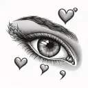 arched eyebrow above eye with a heart in the eyebrow tattoo design idea
