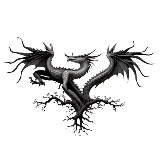 dragon and phoenix rising out of tree of life tattoo design idea