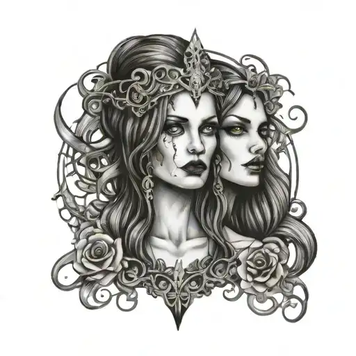 Moirai, Illustrate these goddesses who controlled the thread of life with dark, gothic threads and scissors. tattoo design idea