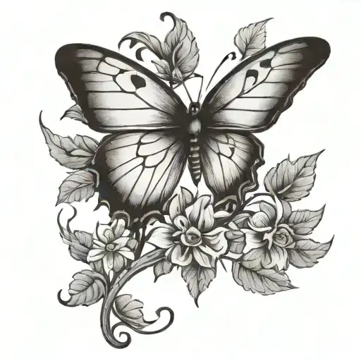thorn vine with a small butterfly landing on it  tattoo design idea