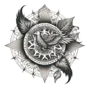 Phoenix, Lotus, mandala. Compass, Crown, Geometry tattoo design idea