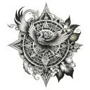 Phoenix, Lotus, mandala. Compass, Crown, Geometry tattoo design idea
