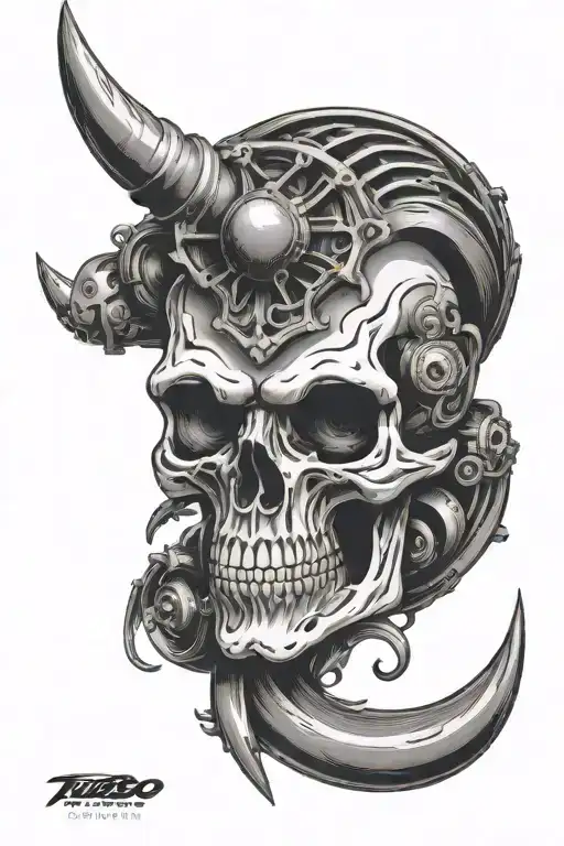 turbo skull with black metal tattoo design idea