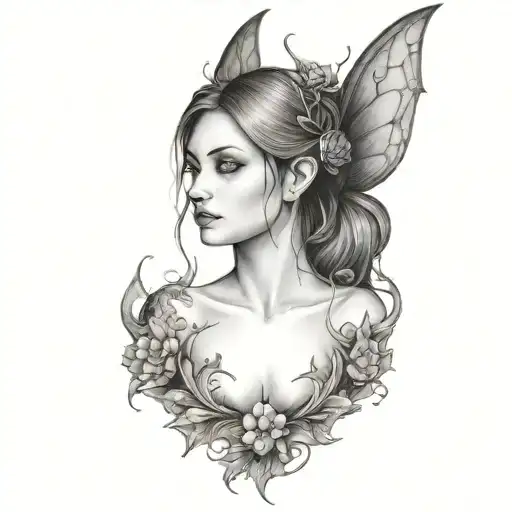dark fairy surrounded tattoo design idea