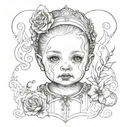 gothic baby portrait tattoo design idea