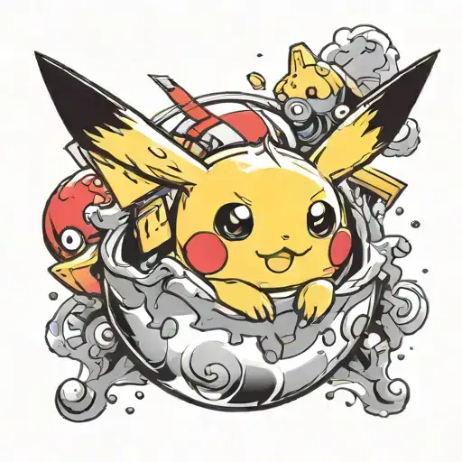 pikachu peeking out of a poke ball inside tattoo design idea